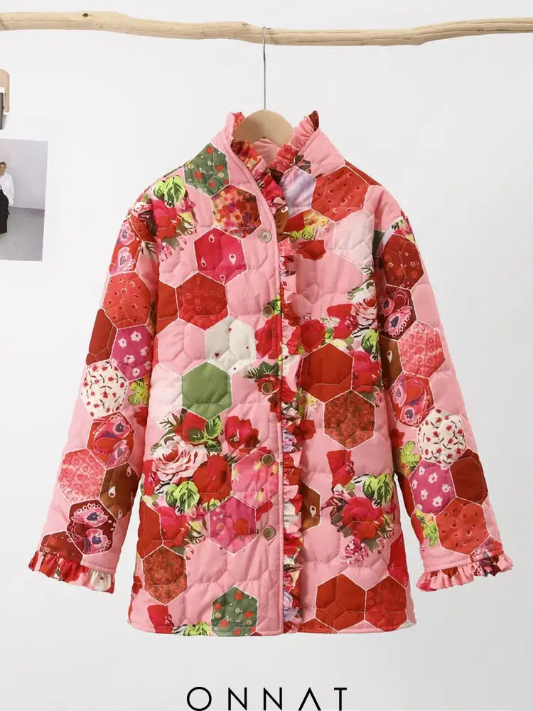 Pink Printed Padded Jacket Coats & Jackets