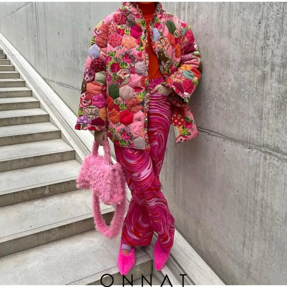 Pink Printed Padded Jacket Coats & Jackets