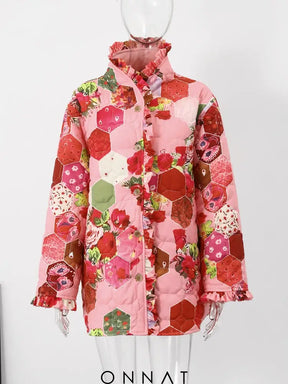 Pink Printed Padded Jacket Red / S Coats & Jackets