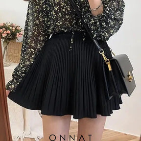 Pleated A-Line Mini Skirt Black / S Skirts