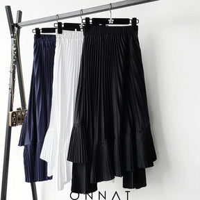 Pleated Chiffon Frill Midi Skirt Skirts