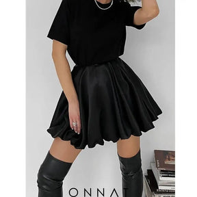 Puff Pleated High Waist Mini Skirt Black / S Skirts