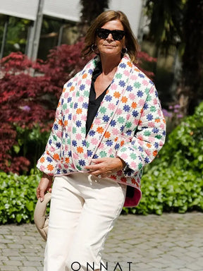 Puffed Flower Print Jacket Coats & Jackets