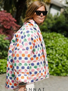 Puffed Flower Print Jacket Coats & Jackets