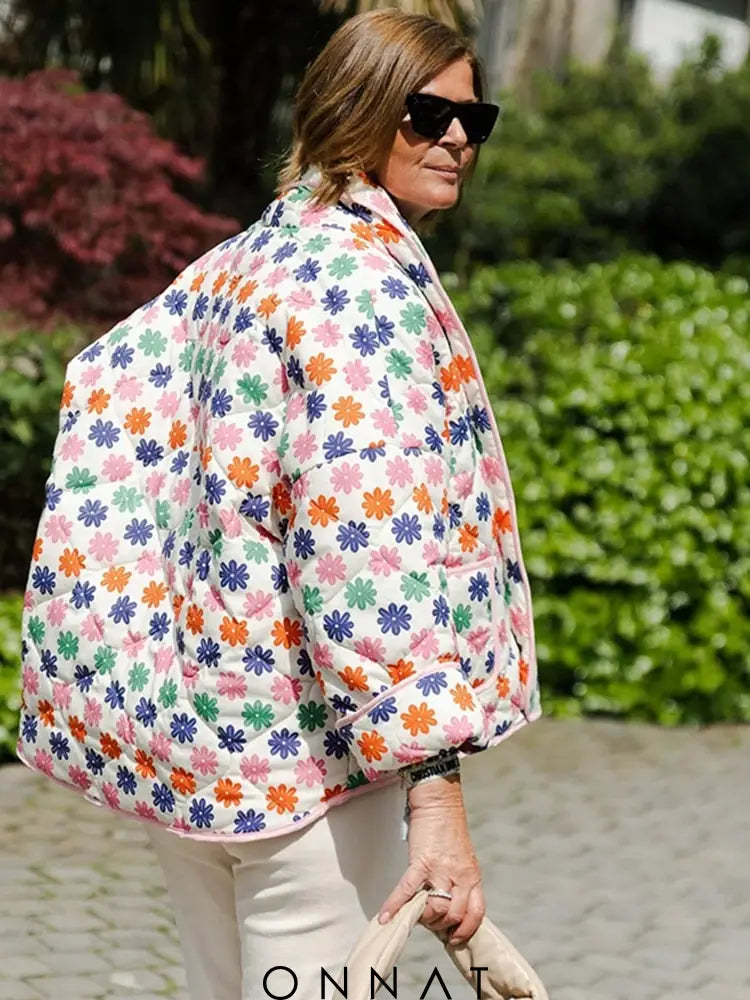 Puffed Flower Print Jacket Coats & Jackets