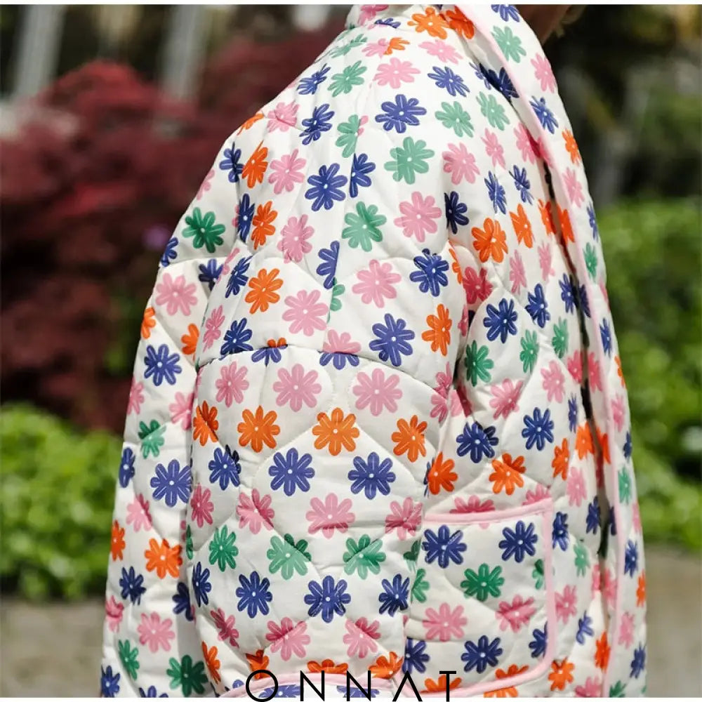 Puffed Flower Print Jacket Coats & Jackets