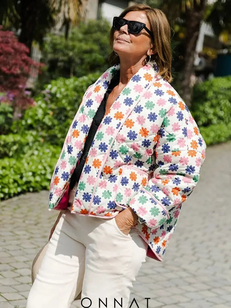 Puffed Flower Print Jacket Coats & Jackets