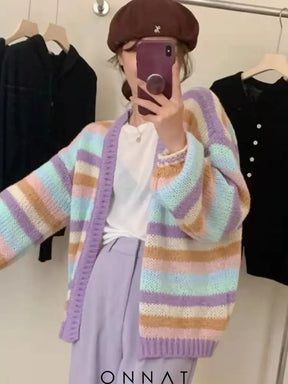 Rainbow Striped Cardigan Coats & Jackets