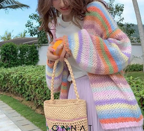 Rainbow Striped Cardigan Coats & Jackets