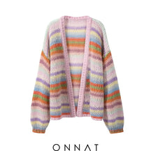 Rainbow Striped Cardigan Pink / S Coats & Jackets