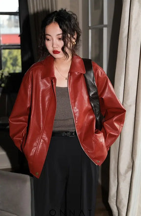 Red Faux Leather Jacket Coats & Jackets