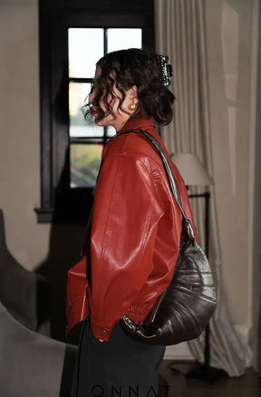 Red Faux Leather Jacket Coats & Jackets