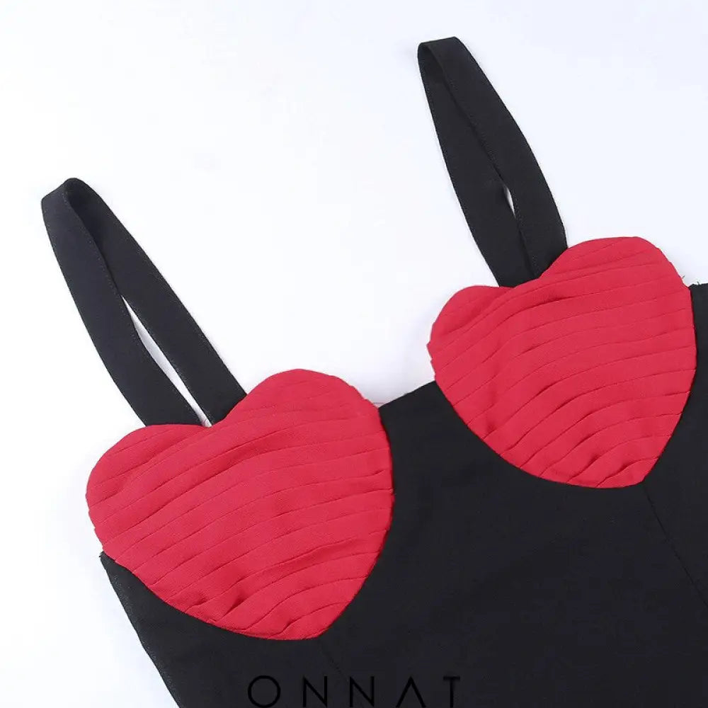 Red Heart Bustier Black Mesh Top Shirts