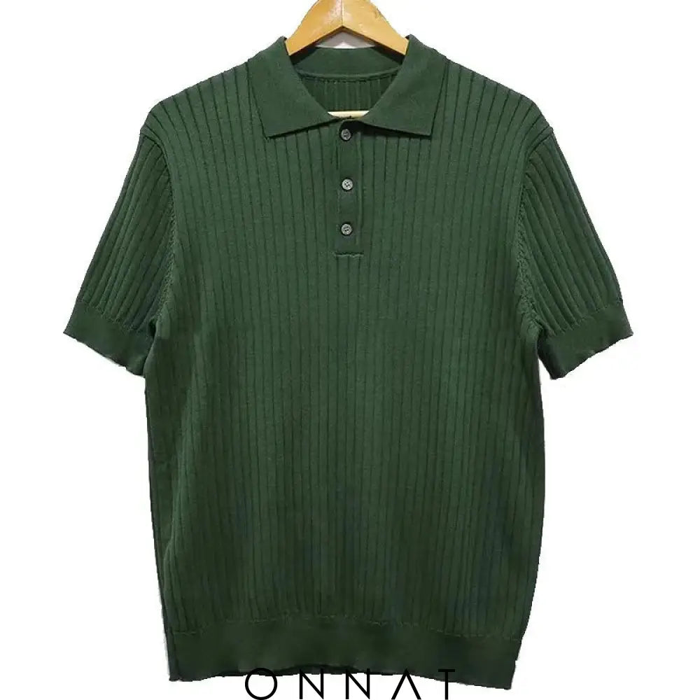 Retro Knitting Lapel Stripe Polo Shirt Menswear