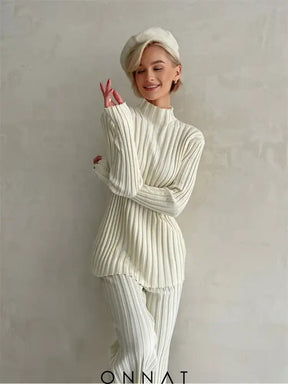 Ribbed Knit Two Piece Set Women White / One Size Women’s Sets