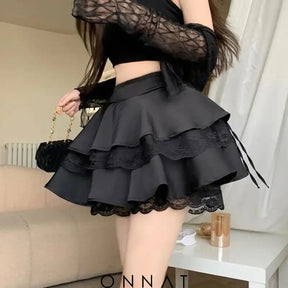 Ruffle Lace Pleated Patchwork Mini Skirt Skirts