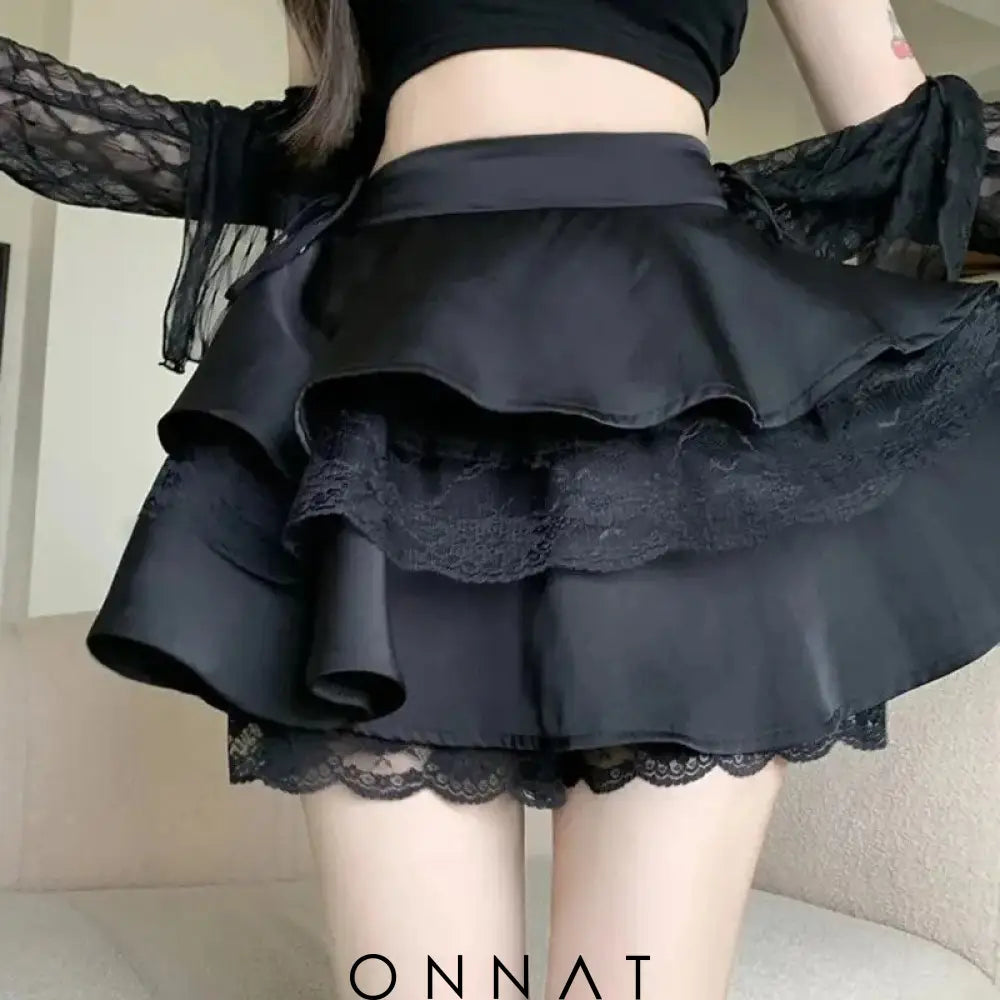 Ruffle Lace Pleated Patchwork Mini Skirt Skirts