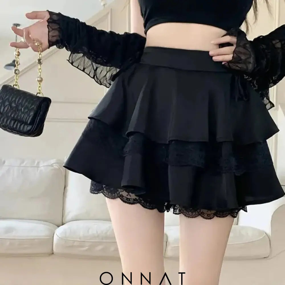 Ruffle Lace Pleated Patchwork Mini Skirt Skirts