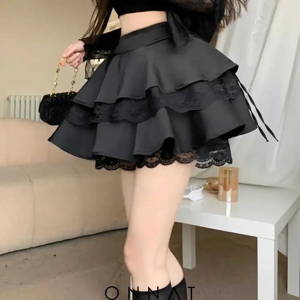 Ruffle Lace Pleated Patchwork Mini Skirt Skirts