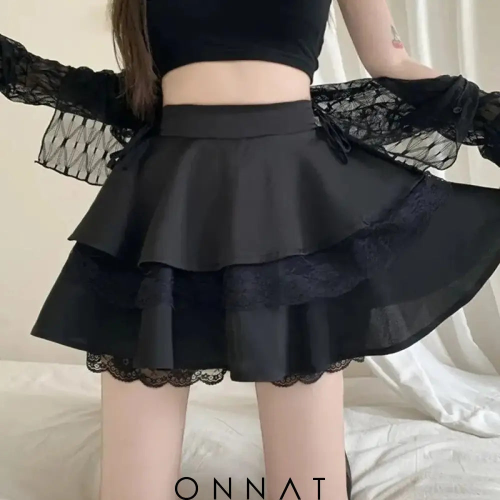 Ruffle Lace Pleated Patchwork Mini Skirt Skirts