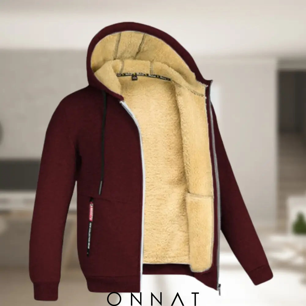 Sadi - Casual Men’s Winter Jacket With Hood And Fleece Burgundy / S Menswear