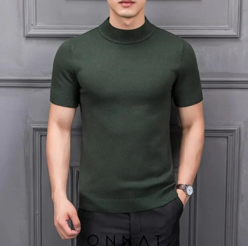 Semi High Collar Sweater Army Green / M Menswear