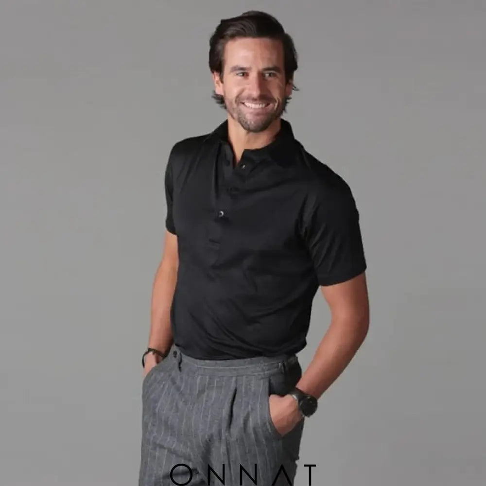 Semi-Spread Collar Polo Black / S Menswear