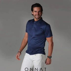 Semi-Spread Collar Polo Navy / S Menswear