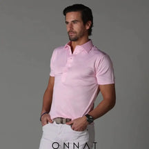 Semi-Spread Collar Polo Pink / S Menswear