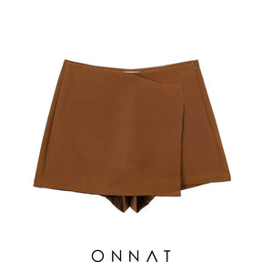 Solid High Waist Skort Brown / Xs Skirts