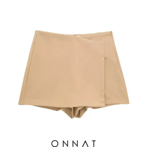 Solid High Waist Skort Khaki / Xs Skirts