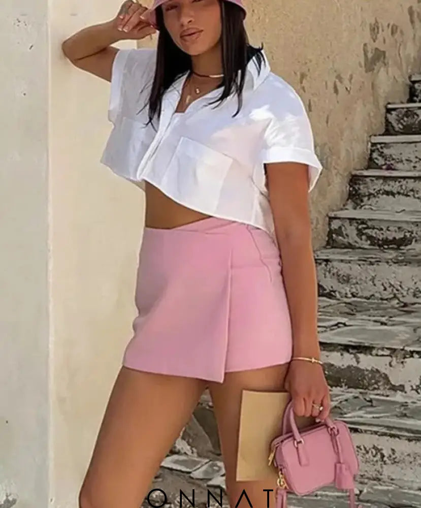 Solid High Waist Skort Skirts