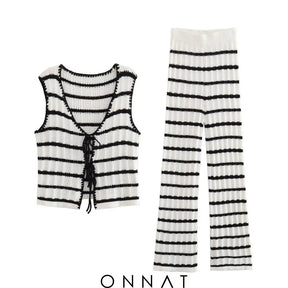 Stripe Knitted Vest Top And Pants Set Full / S Women’s Sets