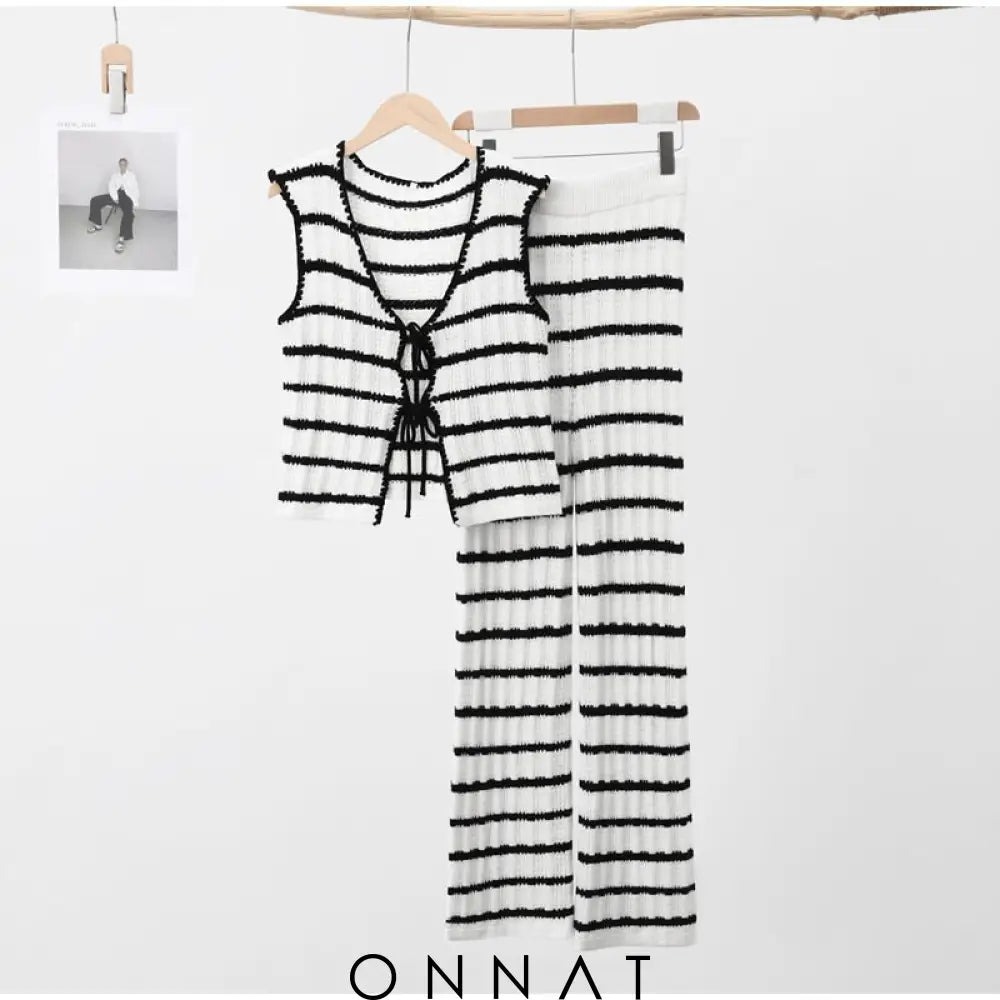 Stripe Knitted Vest Top And Pants Set Women’s Sets