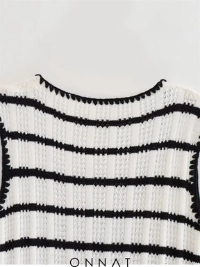 Stripe Knitted Vest Top And Pants Set Women’s Sets