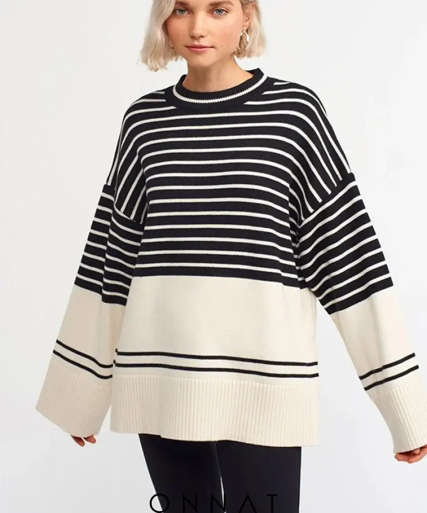 Stripe Lose Sweater Beige-1249 / S Sweaters & Cardigans