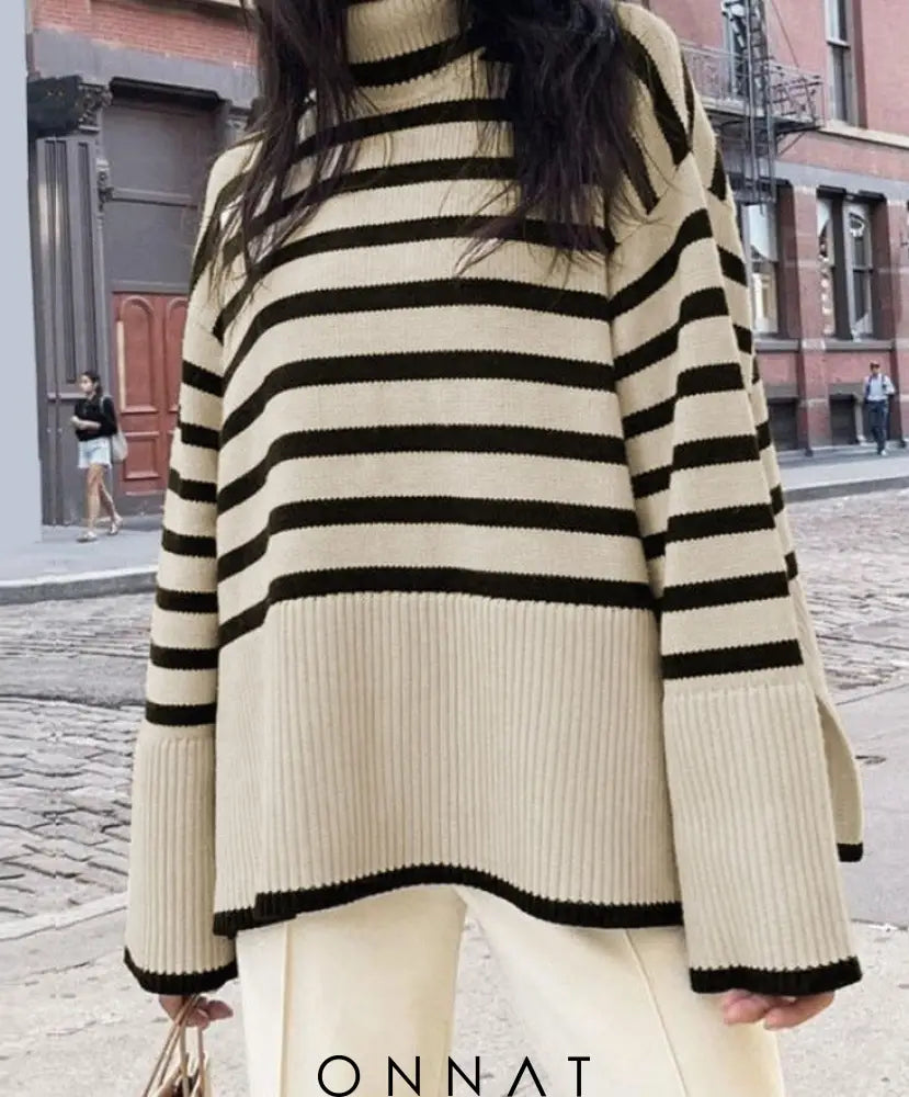 Stripe Lose Sweater Beige-21033 / S Sweaters & Cardigans