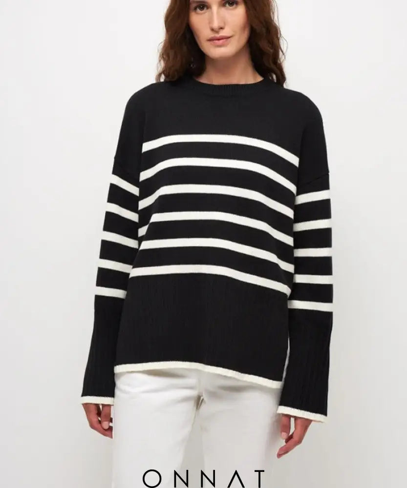 Stripe Lose Sweater Black-21031 / S Sweaters & Cardigans