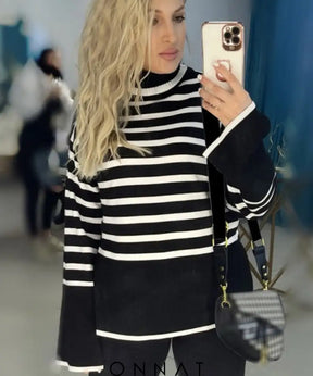 Stripe Lose Sweater Black-21033 / S Sweaters & Cardigans