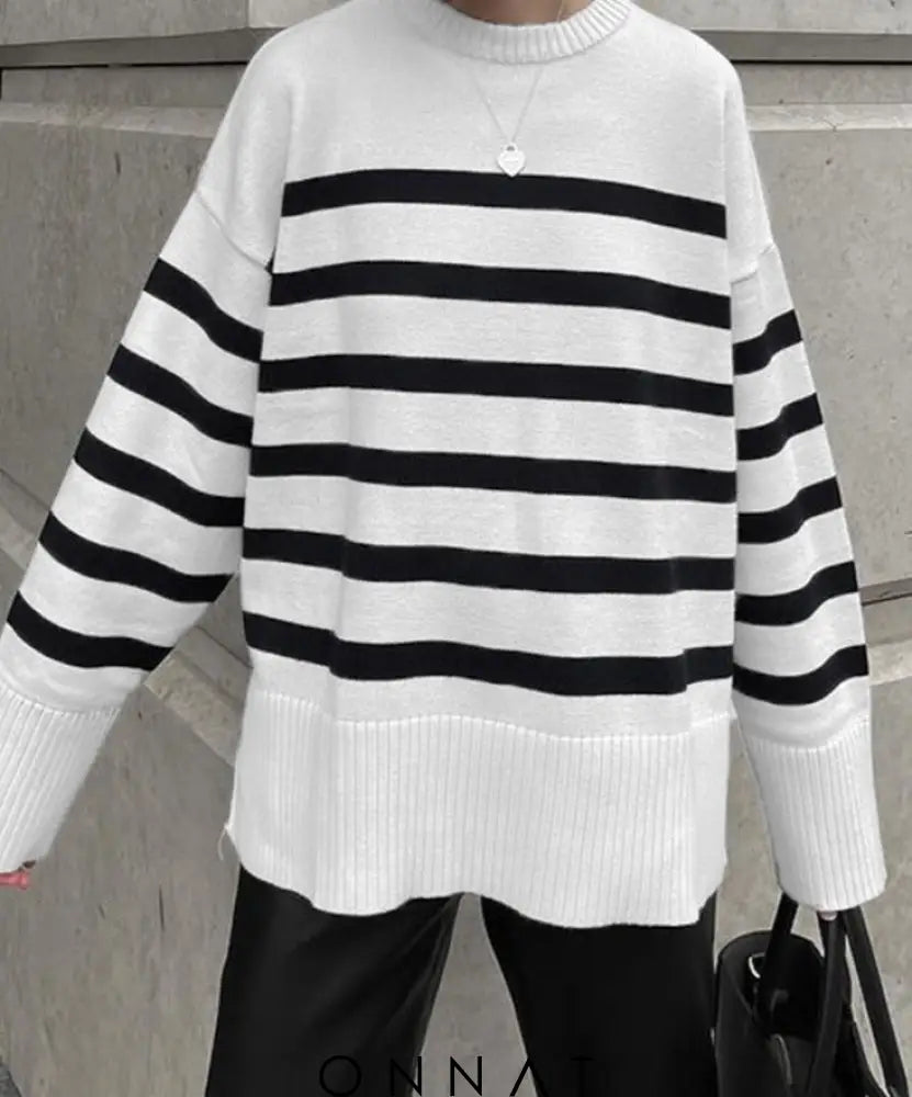 Stripe Lose Sweater White-21031 / S Sweaters & Cardigans