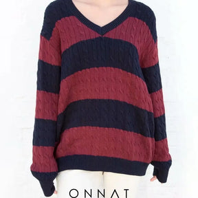 Striped Cabel Knit Sweater One Size / Red Sweaters & Cardigans