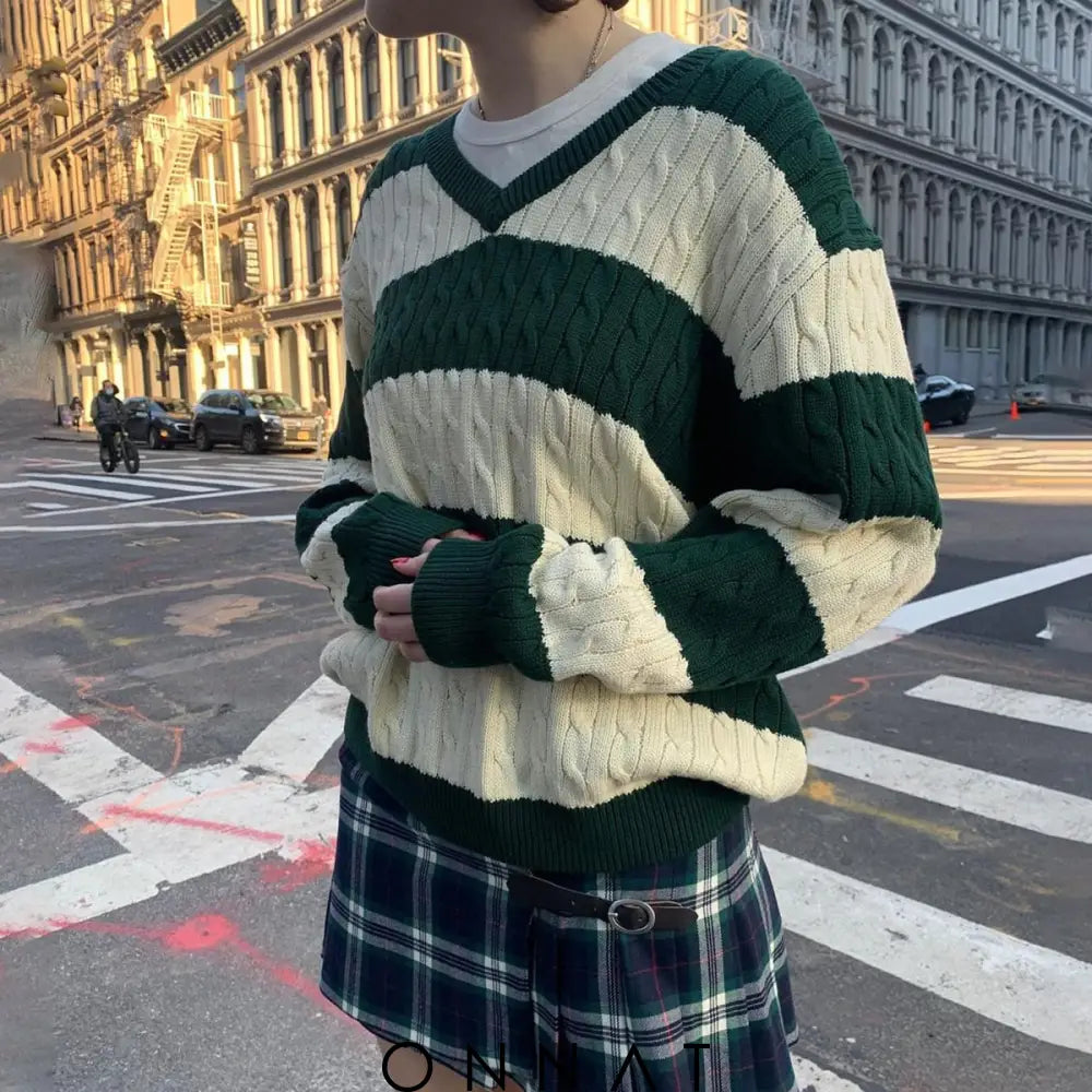 Striped Cabel Knit Sweater Sweaters & Cardigans