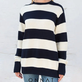 Striped Knitted Sweater M / Black White Sweaters & Cardigans