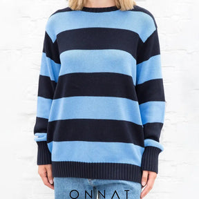 Striped Knitted Sweater M / Blue Black Sweaters & Cardigans