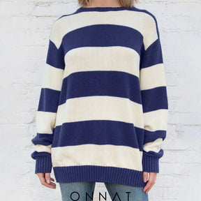 Striped Knitted Sweater M / Blue White Sweaters & Cardigans