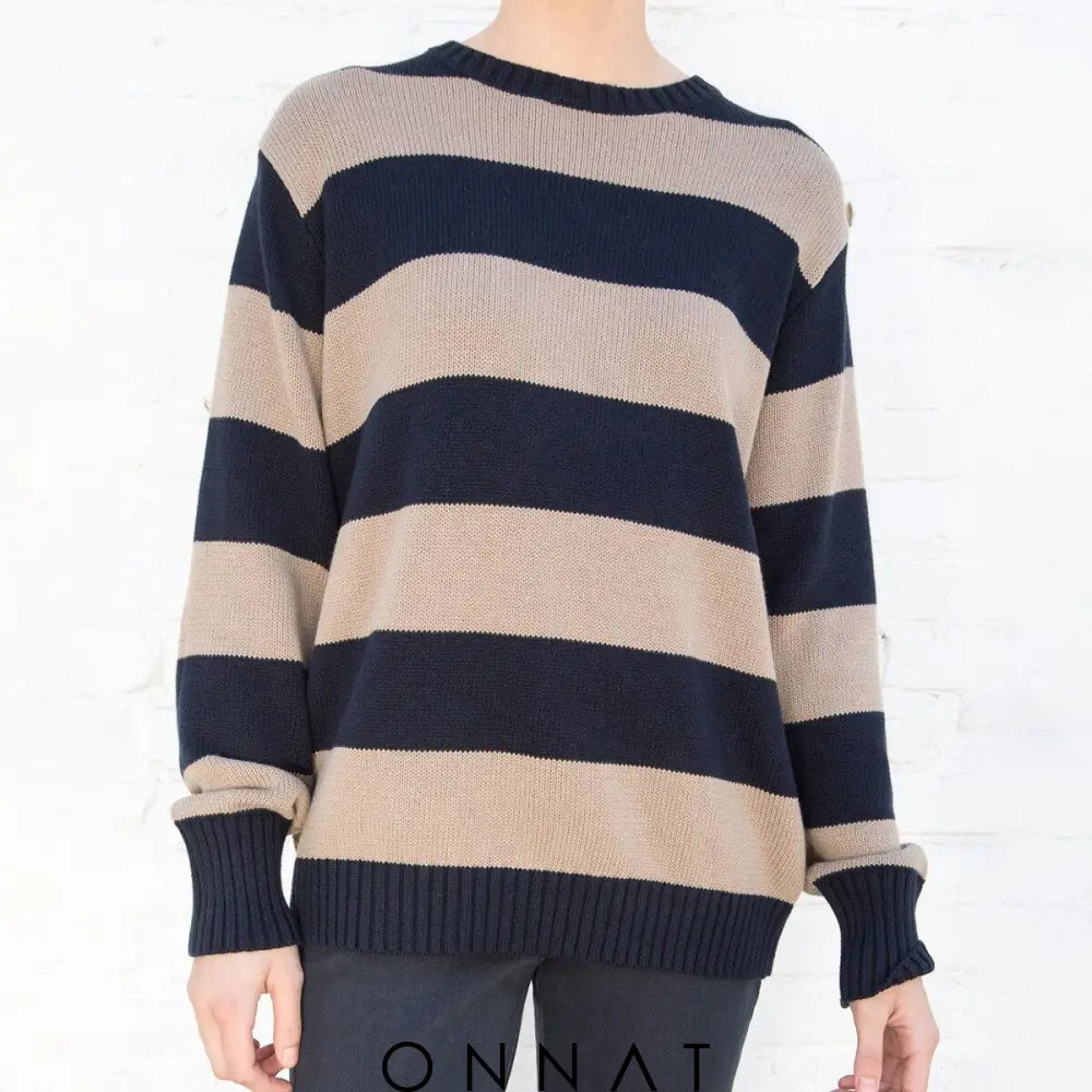 Striped Knitted Sweater M / Dark Brown Sweaters & Cardigans