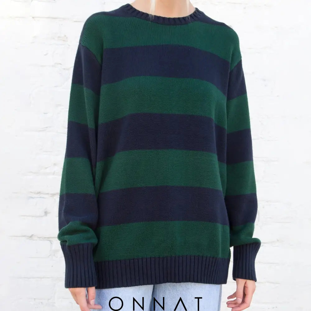 Striped Knitted Sweater M / Green Sweaters & Cardigans