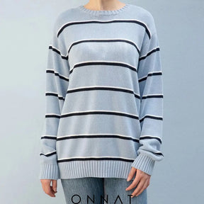 Striped Knitted Sweater M / Light Blue Sweaters & Cardigans