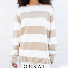 Striped Knitted Sweater M / Light Brown Sweaters & Cardigans