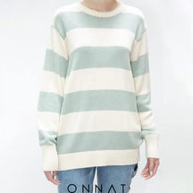 Striped Knitted Sweater M / Light Green Sweaters & Cardigans